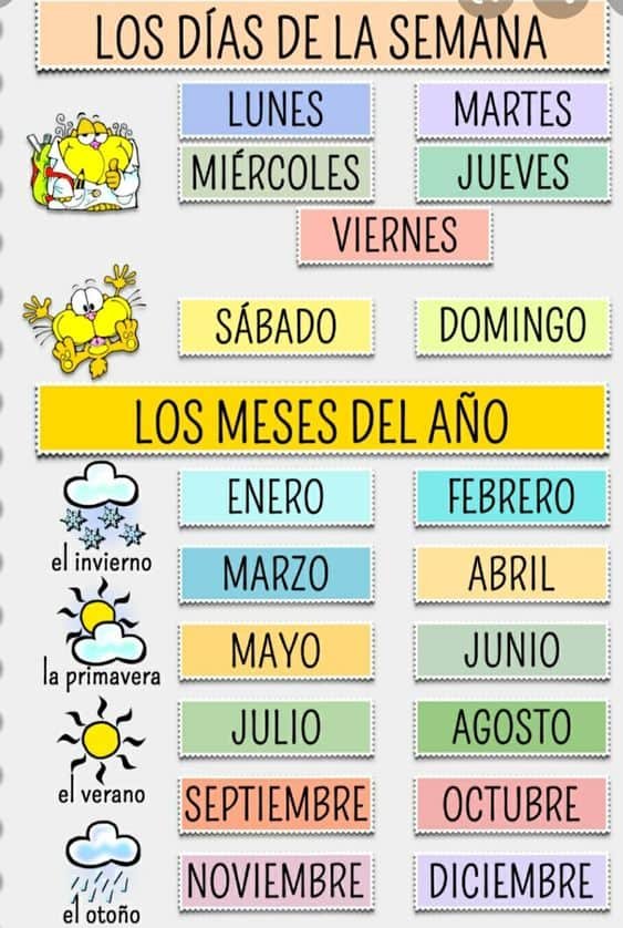 dias de la semana y meses del año