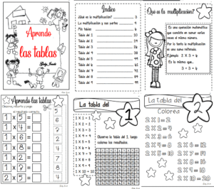 Cuaderno aprendo las tablas de multiplicar