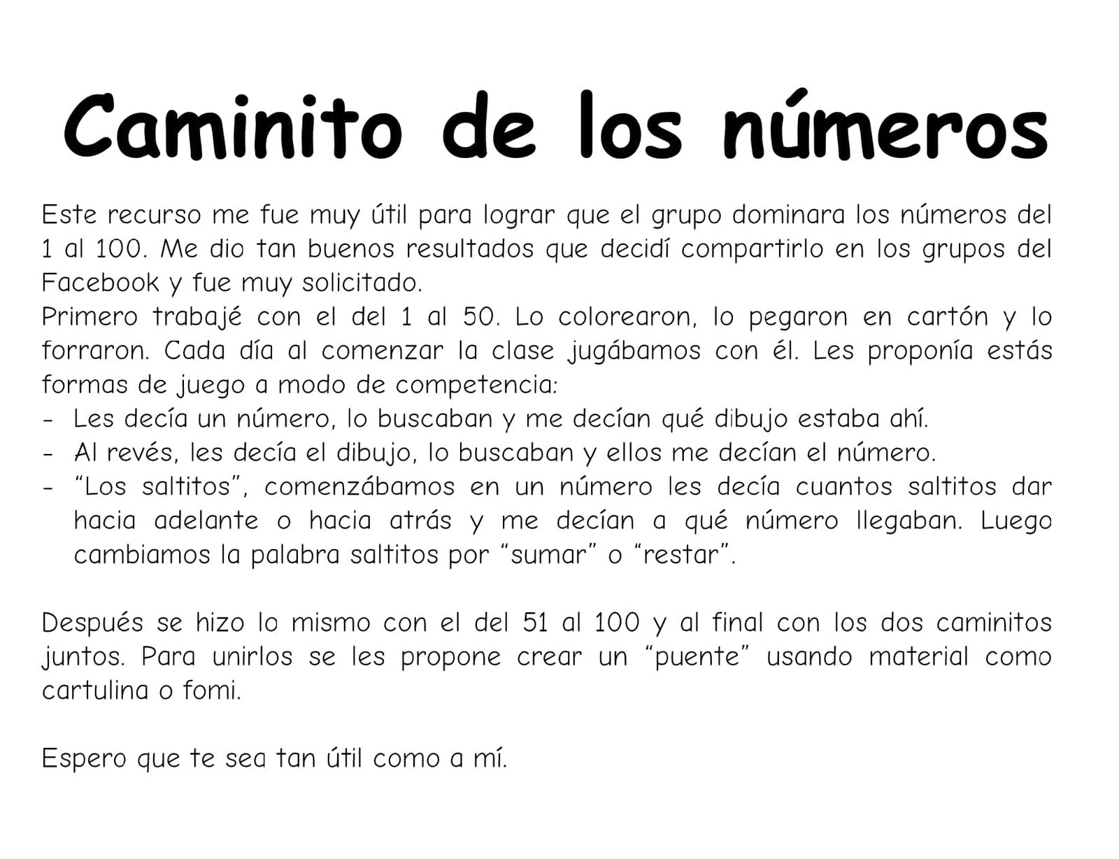 Caminito de los números