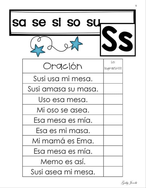 lectura de oraciones sa se si so su