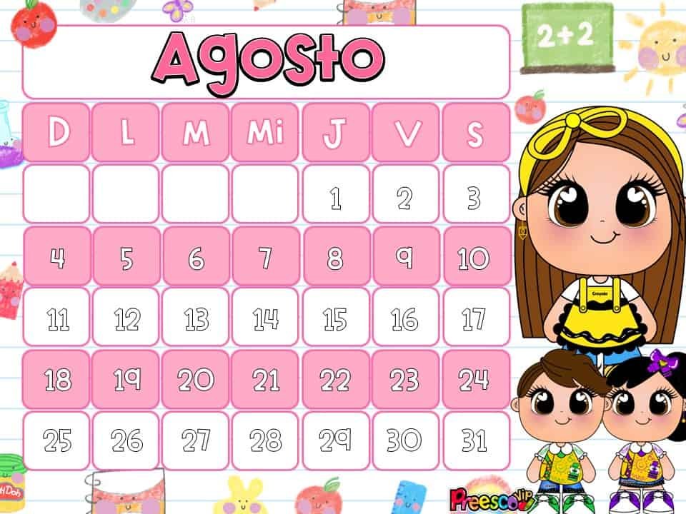 organizador mensual agosto 2024